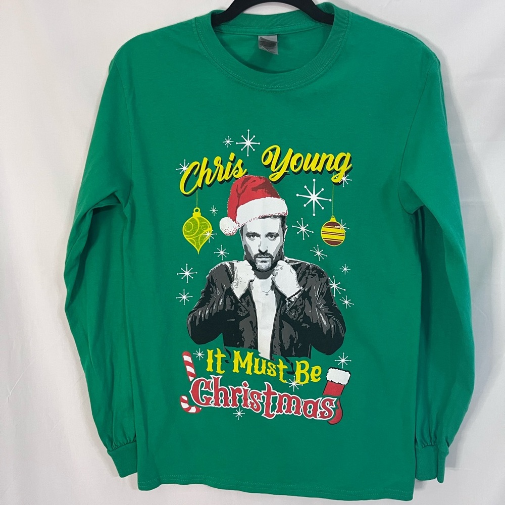Chris Young It Must Be Christmas Long Sleeve Green Graphic Band Tee Sz S